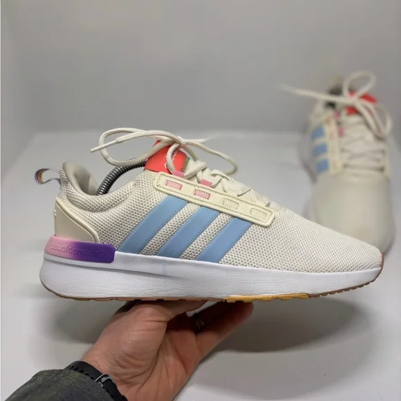 Adidas Cloudfoam Super Pride Shoes Womens 10 Cream Blue Rainbow Running Sneakers - Picture 11 of 15